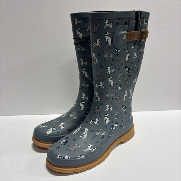 Western Chief Women’s Furry Friends Tall Rain Boots Blue, Size 7 M - Picture 4 of 6